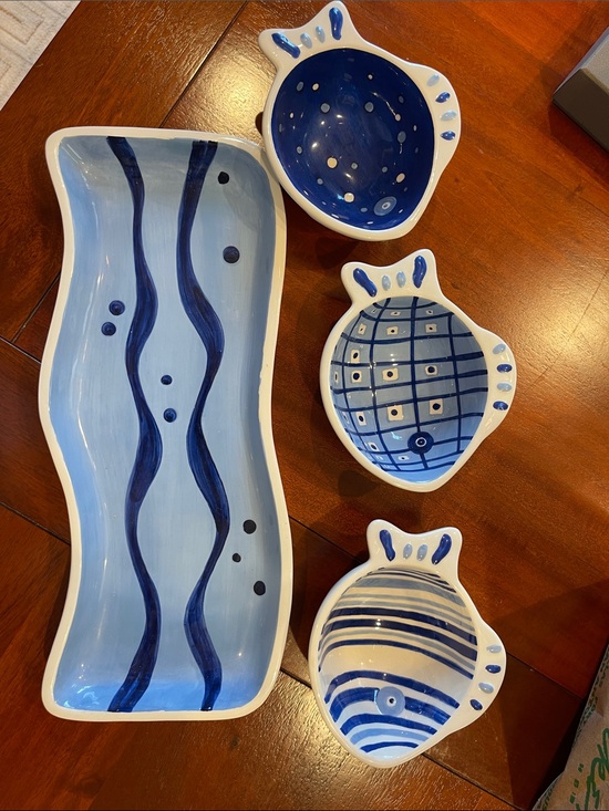 Crate&Barrel Other - Crate & BarrelHand-Painted Blue Ceramic Fish Serving Set - Blue